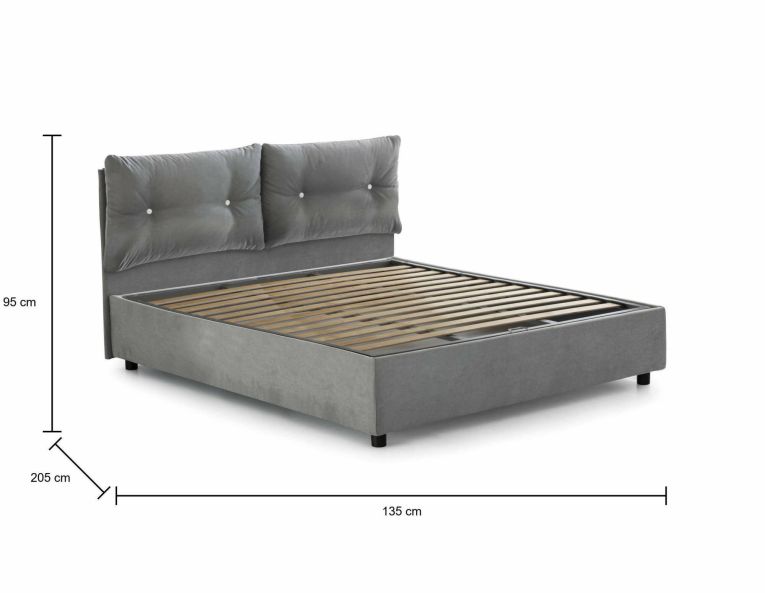 Letto piazza e mezza Agamennone, adatto per materasso Cm 120x190, Grigio