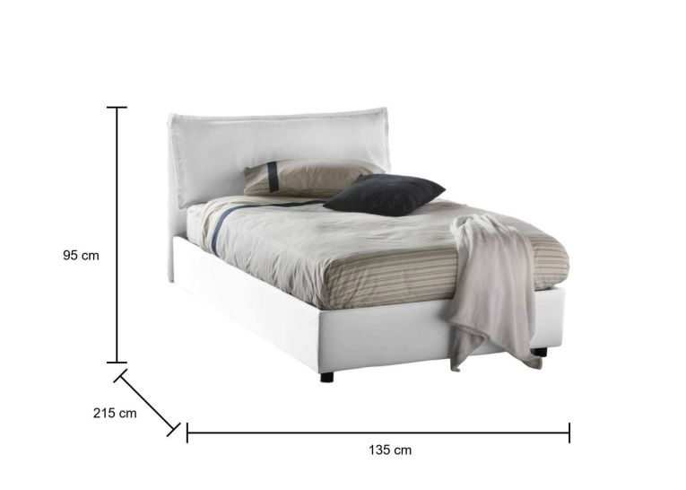 Letto piazza e mezza Agata, Letto contenitore con rivestimento in tessuto, 100% Made in Italy, Apertura frontale, con materasso Cm 120x200 incluso, Bianco
