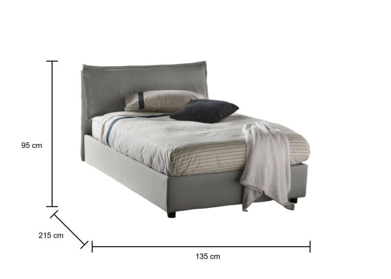 Letto piazza e mezza Agata, Letto contenitore con rivestimento in tessuto, 100% Made in Italy, Apertura frontale, con materasso Cm 120x200 incluso, Grigio
