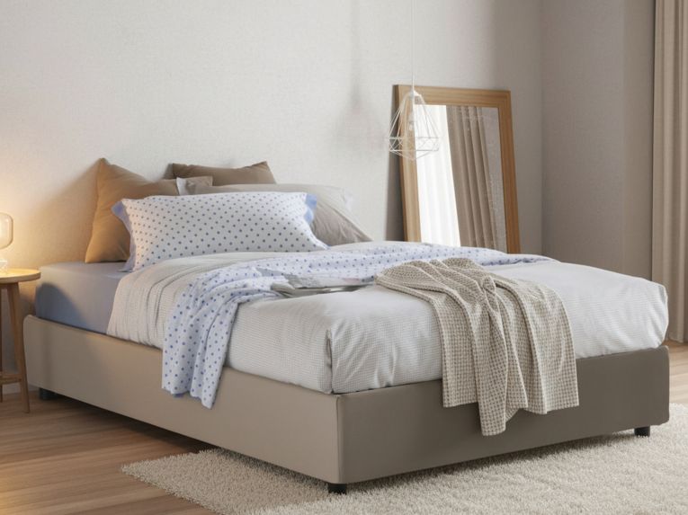 Letto piazza e mezza Alan, adatto per materasso Cm 120x190, Tortora