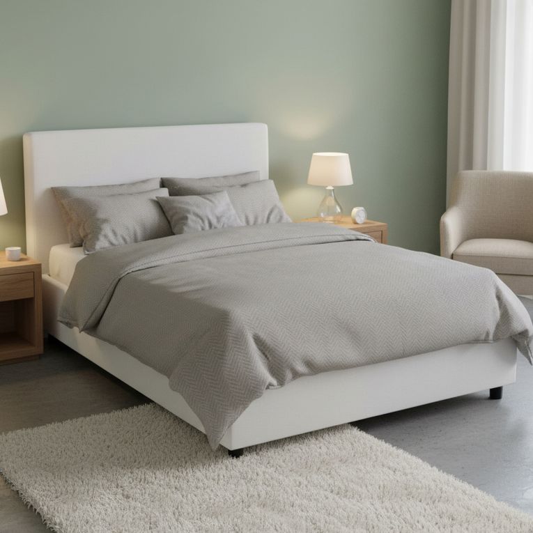 Letto piazza e mezza Alia, adatto per materasso Cm 120x190, Bianco