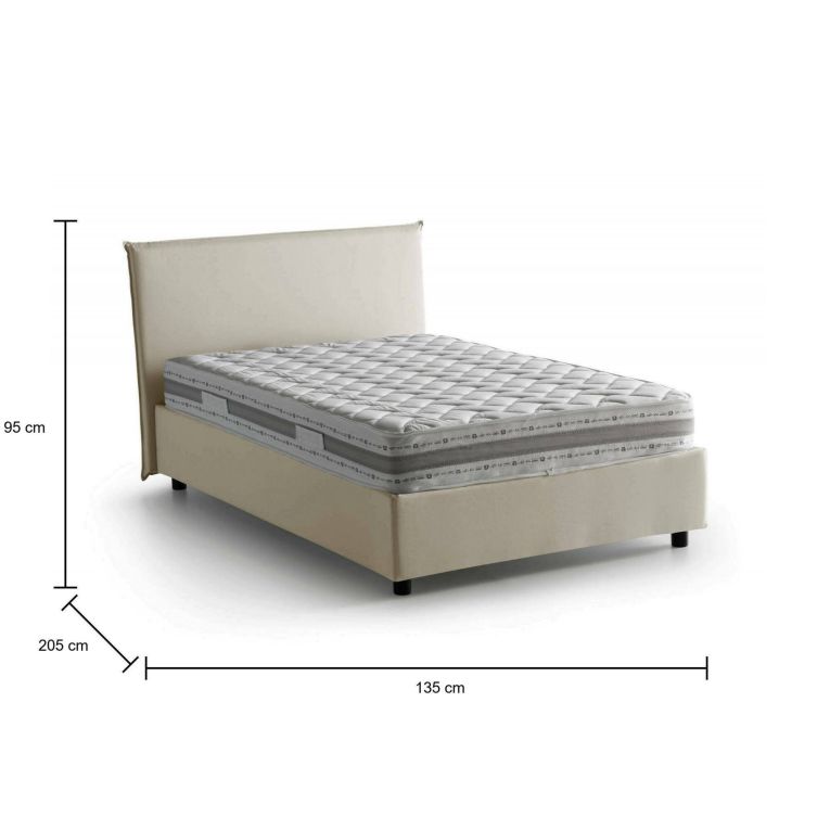 Letto piazza e mezza Alush, con materasso Cm 120x190 incluso, Beige
