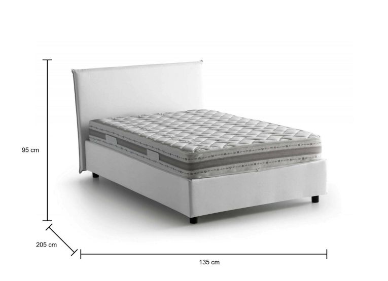 Letto piazza e mezza Alush, con materasso Cm 120x190 incluso, Bianco