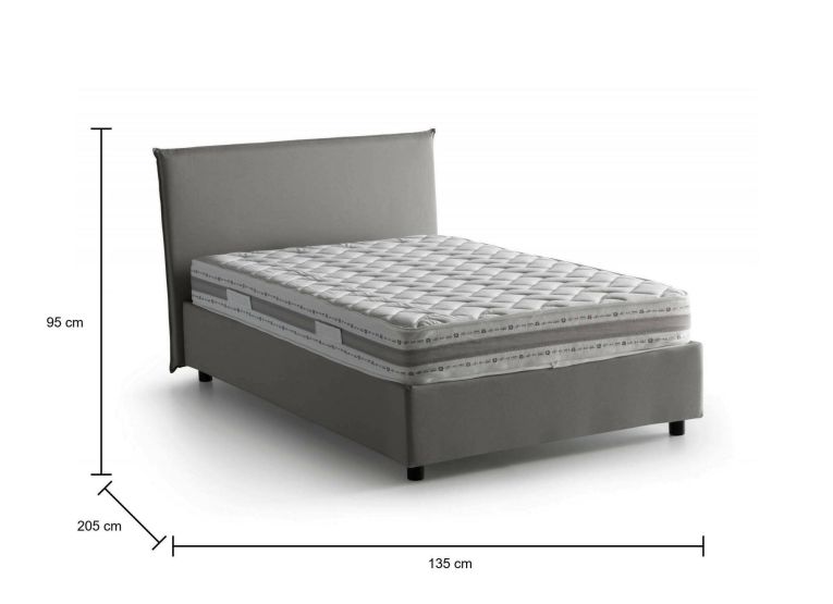 Letto piazza e mezza Alush, con materasso Cm 120x190 incluso, Grigio