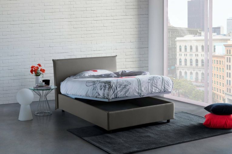 Letto piazza e mezza Alush, con materasso Cm 120x190 incluso, Grigio