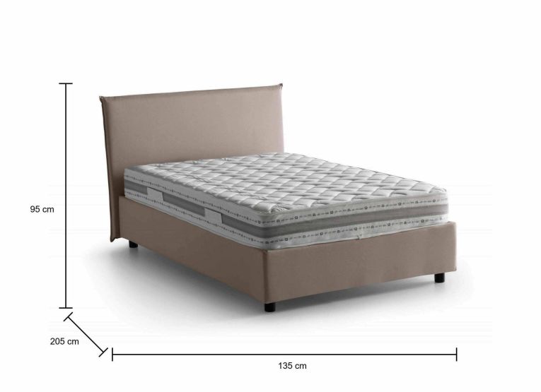 Letto piazza e mezza Alush, con materasso Cm 120x190 incluso, Tortora