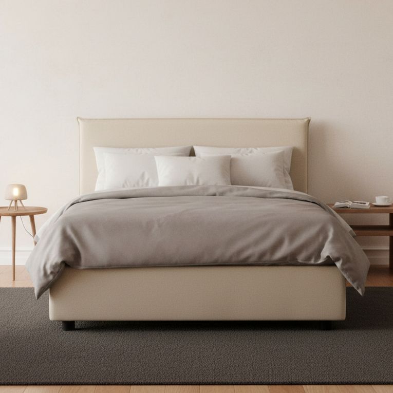 Letto piazza e mezza Alvino, con materasso Cm 120x200 incluso, Beige