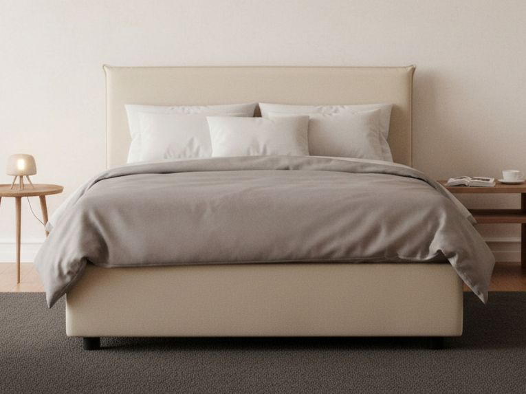 Letto piazza e mezza Alvino, con materasso Cm 120x200 incluso, Beige
