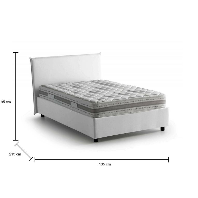 Letto piazza e mezza Alvino, con materasso Cm 120x200 incluso, Bianco