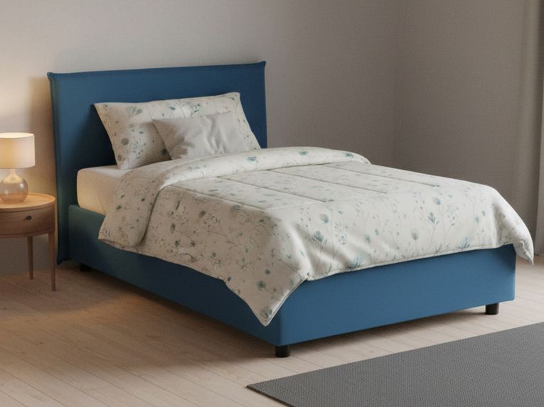 Letto piazza e mezza Alvino, con materasso Cm 120x200 incluso, Blu