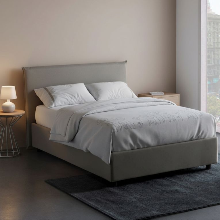 Letto piazza e mezza Alvino, con materasso Cm 120x200 incluso, Grigio