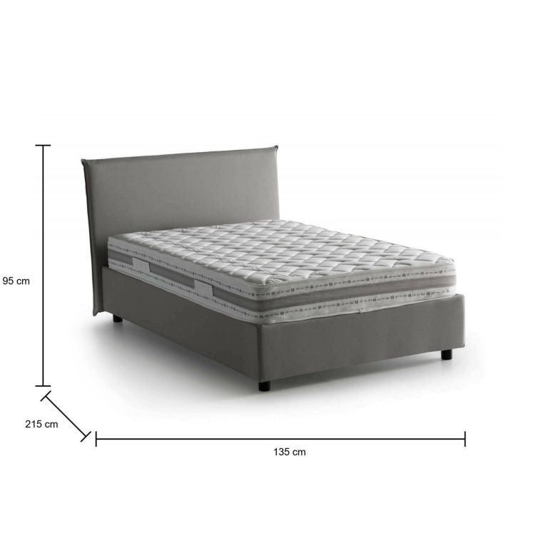 Letto piazza e mezza Alvino, con materasso Cm 120x200 incluso, Grigio
