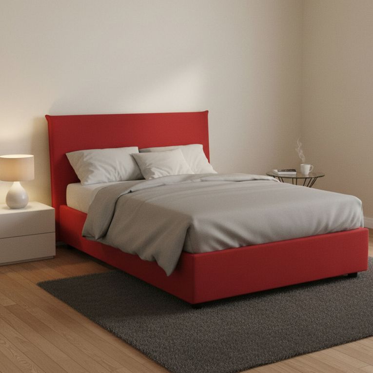 Letto piazza e mezza Alvino, con materasso Cm 120x200 incluso, Rosso