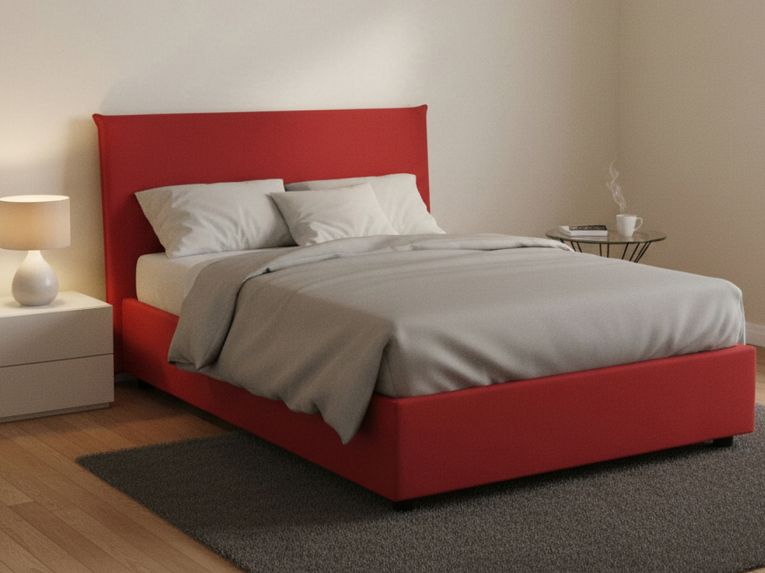Letto piazza e mezza Alvino, con materasso Cm 120x200 incluso, Rosso