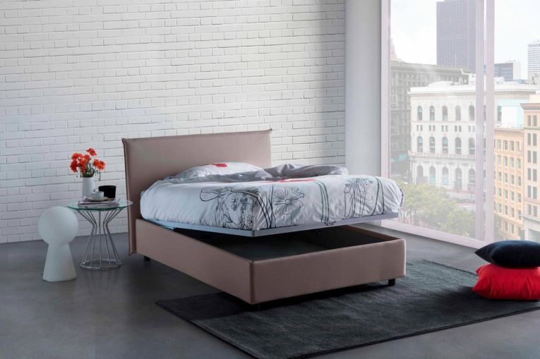 Letto piazza e mezza Alvino, con materasso Cm 120x200 incluso, Tortora