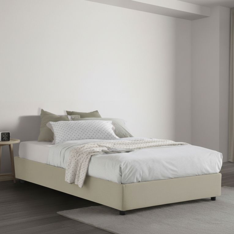 Letto piazza e mezza Alvise, con materasso Cm 120x190 incluso, Beige