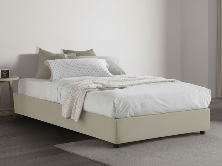 Letto piazza e mezza Alvise, con materasso Cm 120x190 incluso, Beige