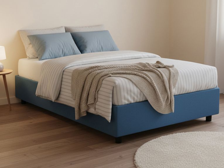 Letto piazza e mezza Alvise, con materasso Cm 120x190 incluso, Blu