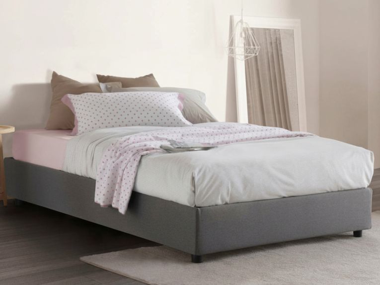 Letto piazza e mezza Alvise, con materasso Cm 120x190 incluso, Grigio