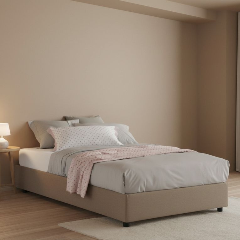 Letto piazza e mezza Alvise, con materasso Cm 120x190 incluso, Tortora