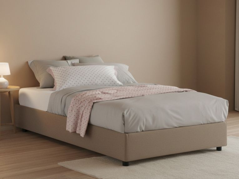 Letto piazza e mezza Alvise, con materasso Cm 120x190 incluso, Tortora
