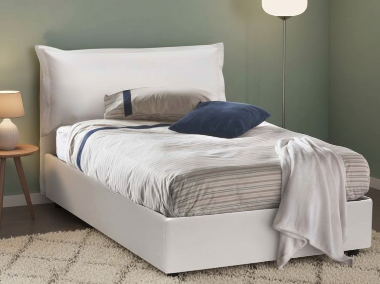 Letto piazza e mezza Andora, adatto per materasso Cm 120x200, Bianco