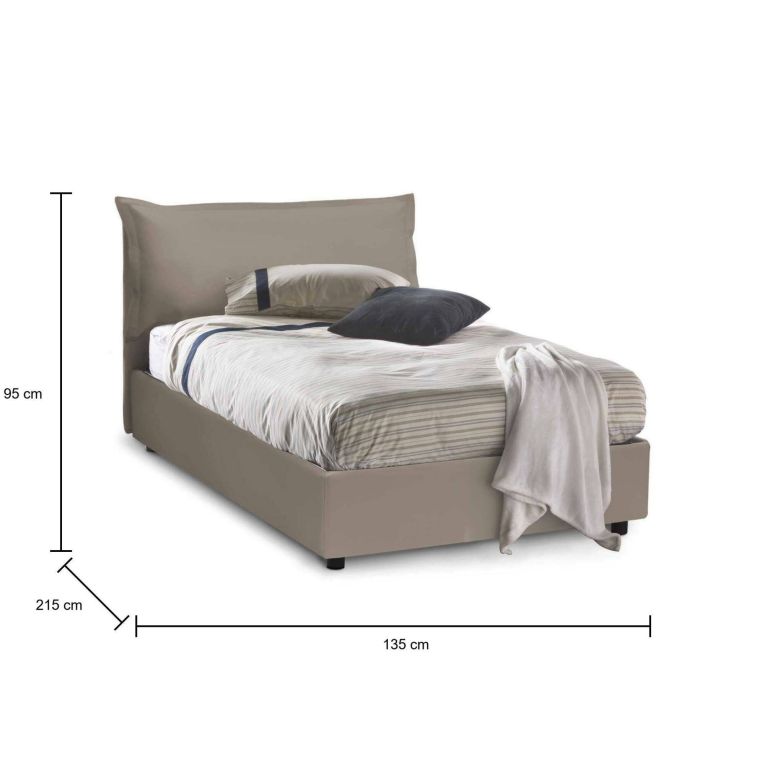 Letto piazza e mezza Andora, adatto per materasso Cm 120x200, Tortora