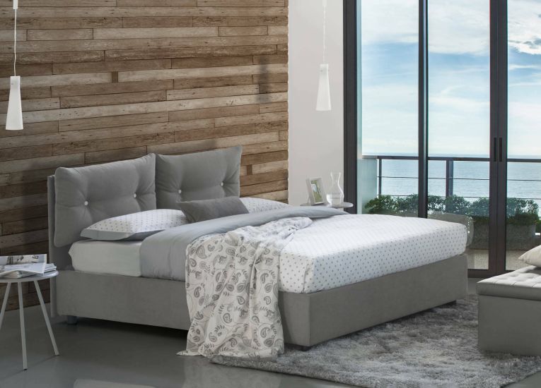 Letto piazza e mezza Angelica, Letto contenitore con rivestimento in tessuto, 100% Made in Italy, Apertura frontale, con materasso Cm 120x190 incluso, Grigio