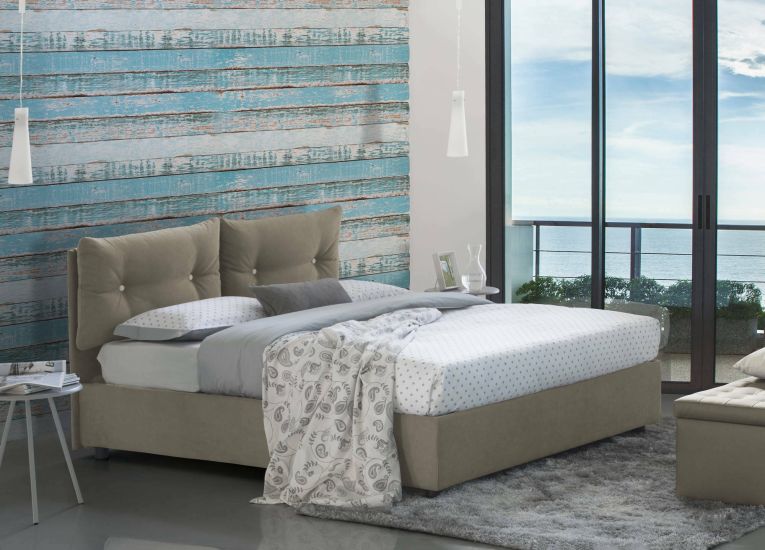 Letto piazza e mezza Angelica, Letto contenitore con rivestimento in tessuto, 100% Made in Italy, Apertura frontale, con materasso Cm 120x190 incluso, Tortora