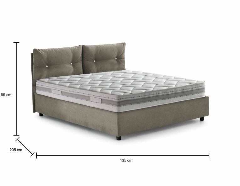 Letto piazza e mezza Angelica, Letto contenitore con rivestimento in tessuto, 100% Made in Italy, Apertura frontale, con materasso Cm 120x190 incluso, Tortora