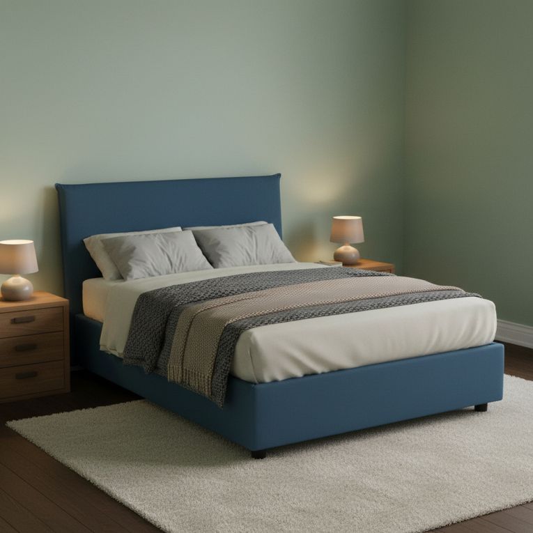 Letto piazza e mezza Anissa, adatto per materasso Cm 120x200, Blu