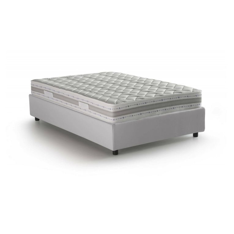 Letto piazza e mezza Anna, Letto contenitore con rivestimento in ecopelle, 100% Made in Italy, Apertura frontale, con materasso Cm 120x190 incluso, Bianco