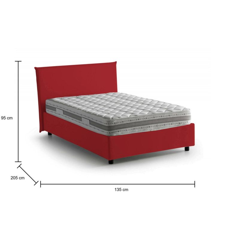 Letto piazza e mezza Anyta, adatto per materasso Cm 120x190, Rosso