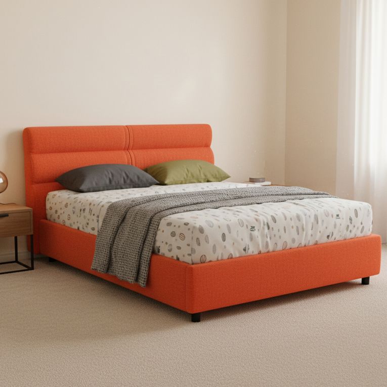 Letto Piazza e Mezza Arancione Materasso Incluso Sfoderabile, Contenitore Made in Italy - Brinzio