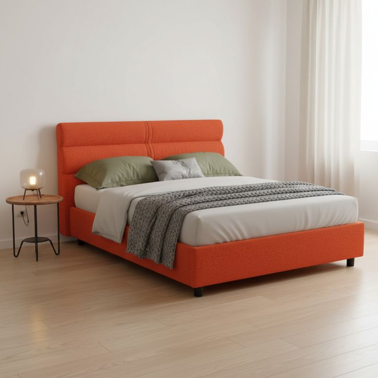 Letto Piazza e Mezza Arancione Sfoderabile Contenitore, Dimensione Materasso 120x200 cm Made in Italy - Briona