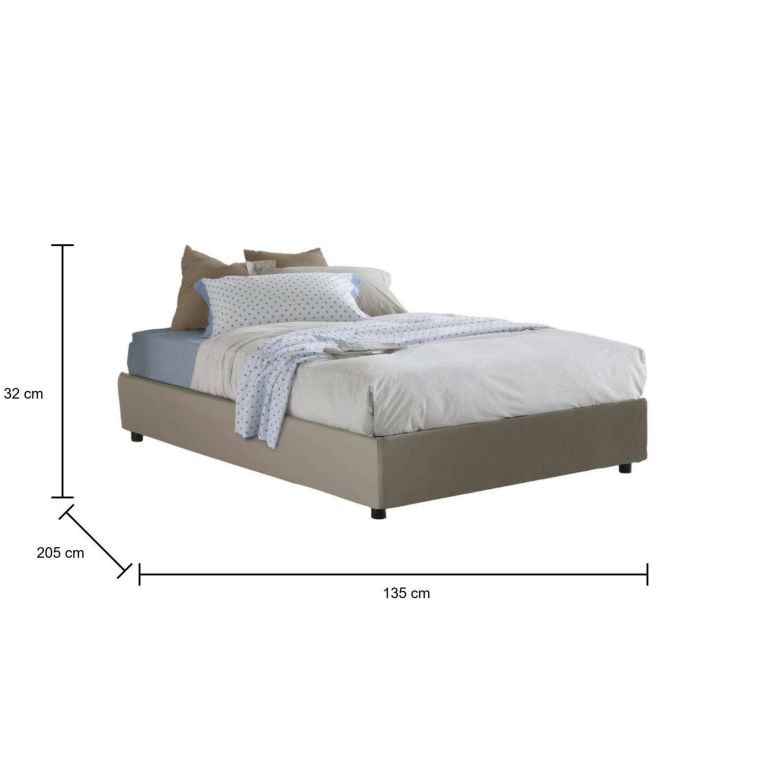 Letto piazza e mezza Arbo, adatto per materasso Cm 120x190, Tortora