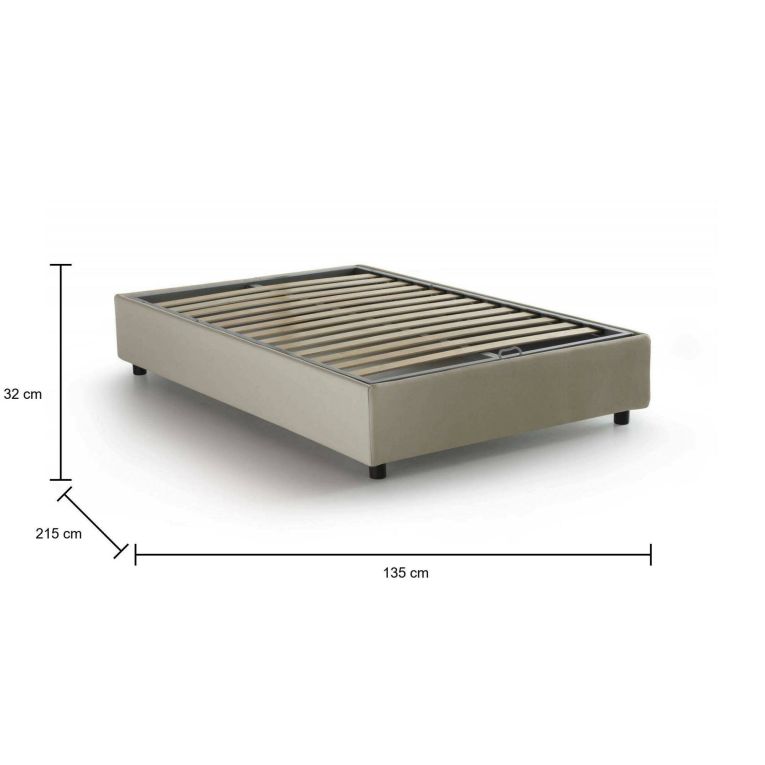 Letto piazza e mezza Arianna, Letto contenitore con rivestimento in tessuto, 100% Made in Italy, Apertura frontale, adatto per materasso Cm 120x200, Beige