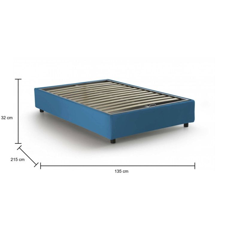 Letto piazza e mezza Arianna, Letto contenitore con rivestimento in tessuto, 100% Made in Italy, Apertura frontale, adatto per materasso Cm 120x200, Blu