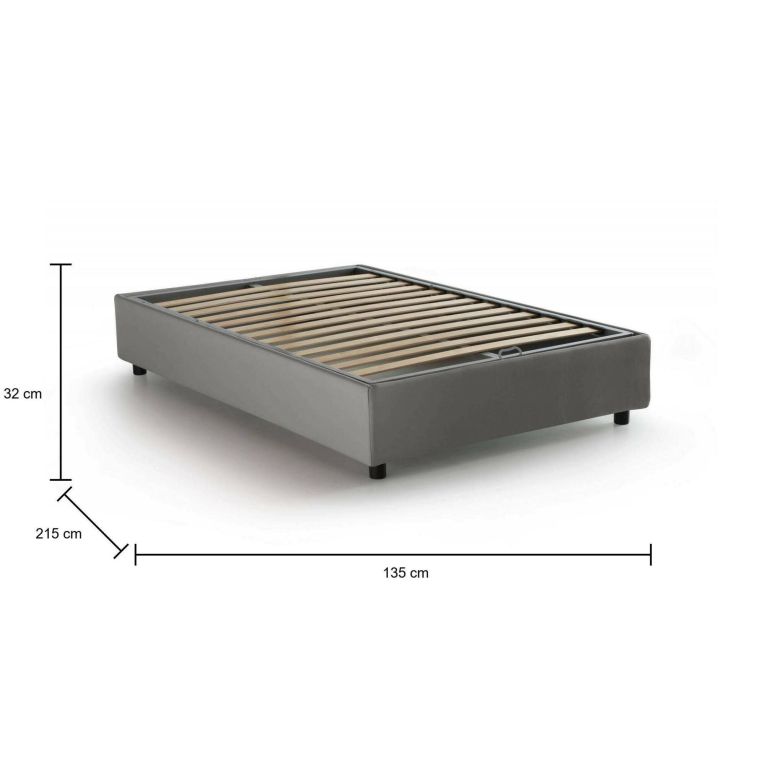 Letto piazza e mezza Arianna, Letto contenitore con rivestimento in tessuto, 100% Made in Italy, Apertura frontale, adatto per materasso Cm 120x200, Grigio