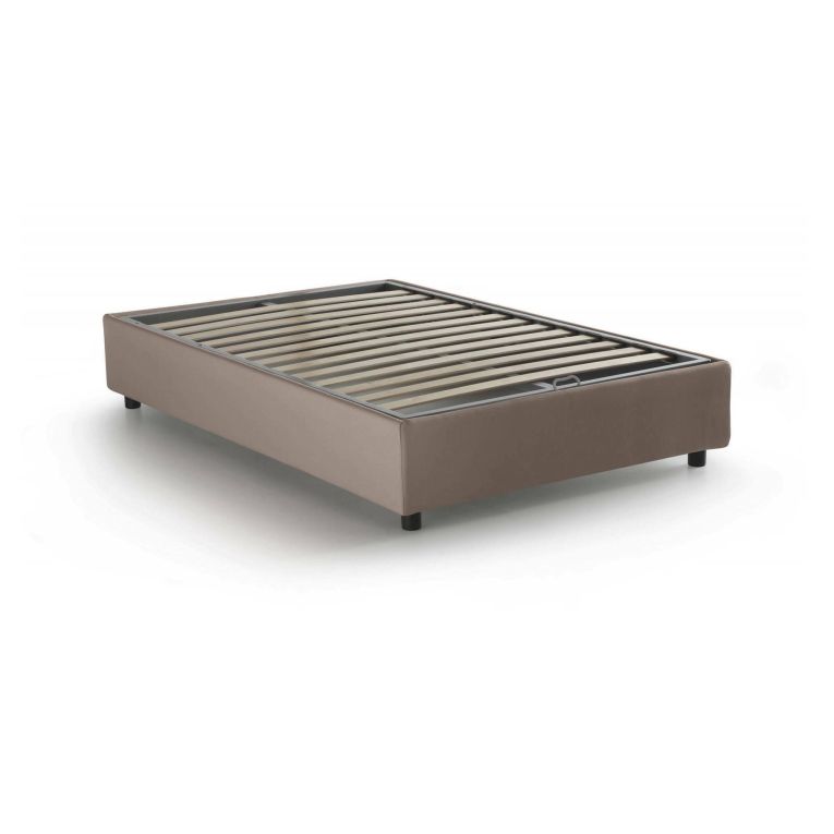Letto piazza e mezza Arianna, Letto contenitore con rivestimento in tessuto, 100% Made in Italy, Apertura frontale, adatto per materasso Cm 120x200, Tortora