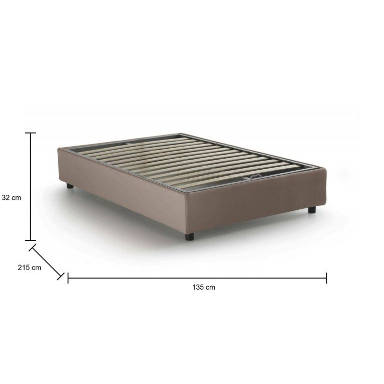 Letto piazza e mezza Arianna, Letto contenitore con rivestimento in tessuto, 100% Made in Italy, Apertura frontale, adatto per materasso Cm 120x200, Tortora