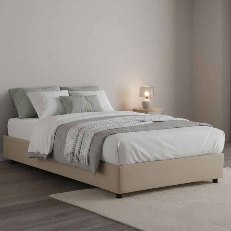 Letto piazza e mezza Ariba, adatto per materasso Cm 120x190, Beige