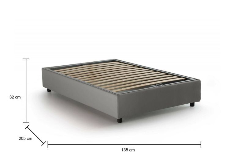 Letto piazza e mezza Ariba, adatto per materasso Cm 120x190, Grigio