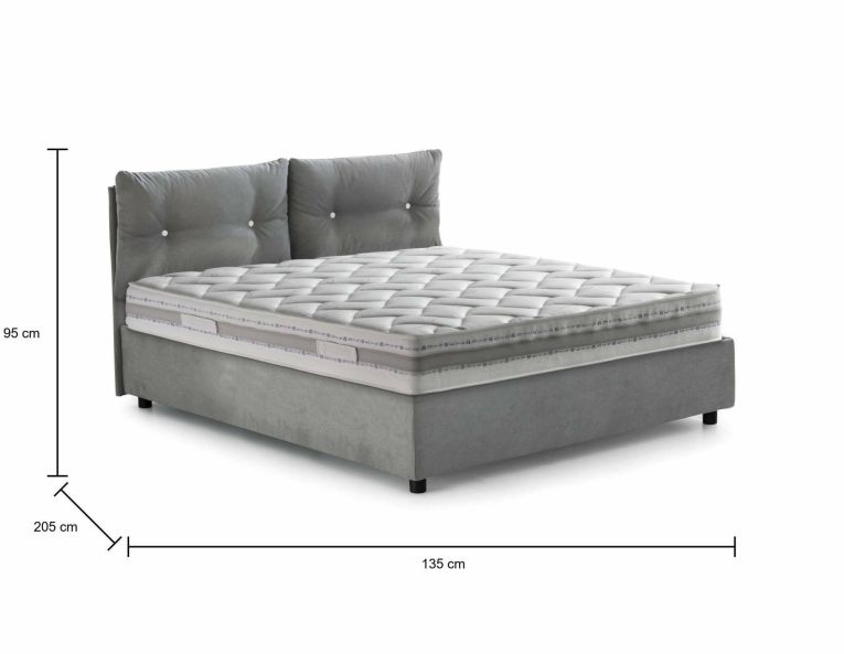 Letto piazza e mezza Arieta, con materasso Cm 120x190 incluso, Grigio