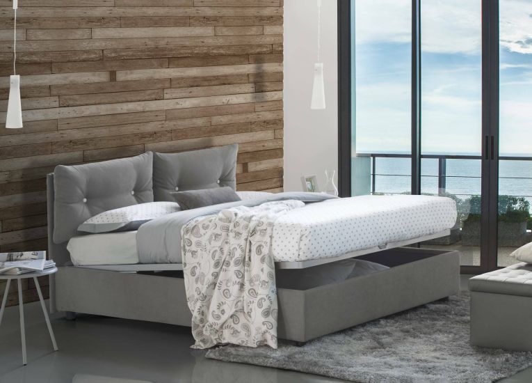 Letto piazza e mezza Arieta, con materasso Cm 120x190 incluso, Grigio