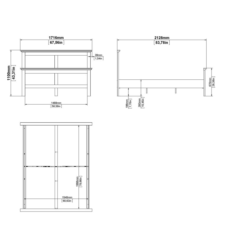 Letto piazza e mezza Armungia, 172x213 h110 cm, Bianco