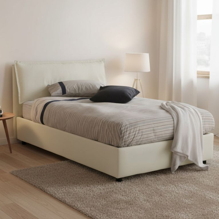 Letto piazza e mezza Arnaldo, adatto per materasso Cm 120x200, Beige