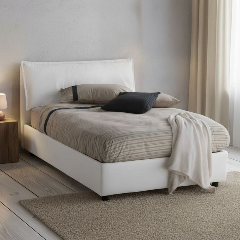 Letto piazza e mezza Arnaldo, adatto per materasso Cm 120x200, Bianco