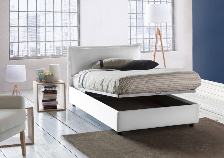 Letto piazza e mezza Arnaldo, adatto per materasso Cm 120x200, Bianco