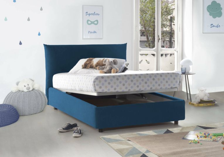 Letto piazza e mezza Arpaise, con materasso Cm 120x190 incluso, Blu